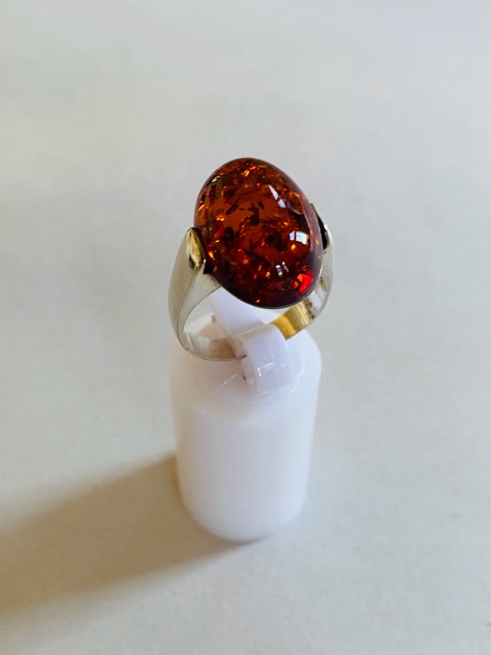 Amber Oval Cabochon Sterling Silver Ring - Rich Cognac Amber Unisex